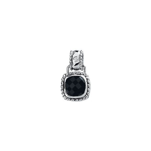 14k White Gold Onyx and Diamond Pendant