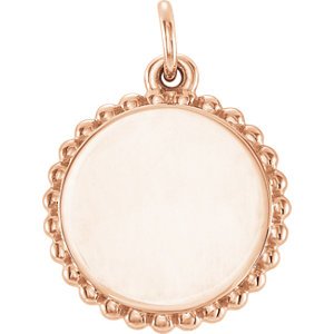 Engrave-able Round Granulated Bead Pendant, 14k Rose Gold