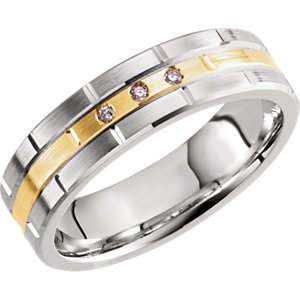 Men's Diamond Grooved 6mm Comfort-Fit Band, 14k White and Yellow Gold, (.03 Ctw) Size 11