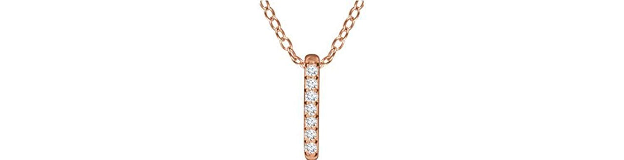 Diamond Bar Necklace in 14k Rose Gold, 16-18" (.05 Ctw, Color H+, Clarity I1)