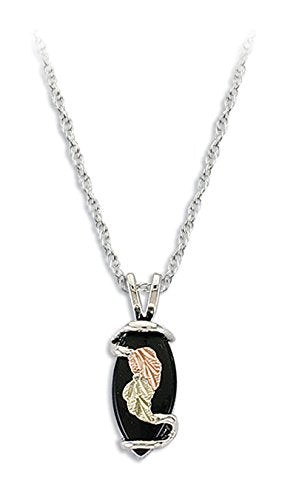 Marquise Onyx Pendant Necklace, Sterling Silver, 12k Green and Rose Gold Black Hills Gold Motif, 18''