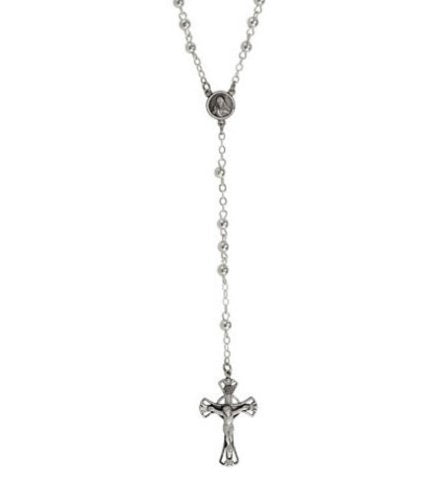Antiqued Crucifix Rosary Bead Necklace, Sterling Silver, 29.5"