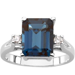 London Blue Topaz and Diamond Ring, 14k White Gold, Size 9 (.10 Cttw, GH Color, I2 Clarity)