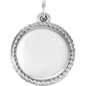 Engrave-able Round Rope Trimmed Pendant, Rhodium-Plated 14k White Gold