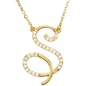 14k Yellow Gold Alphabet Initial Letter S Diamond Necklace, 17" (GH Color, I1 Clarity, 1/6 Cttw)