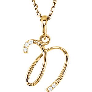 5-Stone Diamond Letter 'N' Initial 14k Yellow Gold Pendant Necklace, 18" (.03 Cttw, GH, I1)