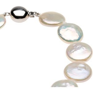 White Freshwater Cultured Coin Pearl Sterling Silver Necklace, 18" (13.0-14.0 MM)