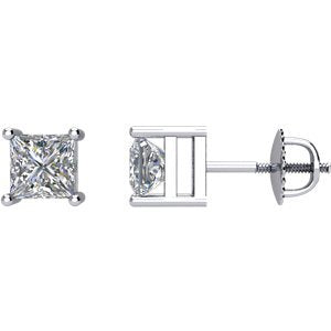 Princess-Cut Diamond Stud Earrings, Rhodium Plated 14k White Gold (.75 Cttw, Color GH, Clarity I1)