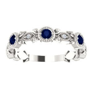 Blue Sapphire and Diamond Vintage-Style Ring, Rhodium-Plated Sterling Silver (0.03 Ctw, G-H Color, I1 Clarity)