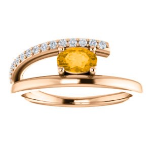 Citrine and Diamond Bypass Ring, 14k Rose Gold (.125 Ctw, G-H Color, I1 Clarity)