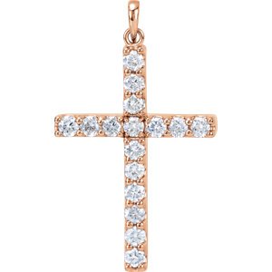 Diamond Cross Pendant, 14k Rose Gold (1.5 Ctw, Color GH, Clarity I1)