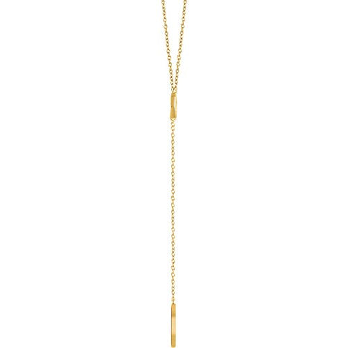 Circle and Bar Y Necklace in 14k Yellow Gold, Adjustable 16-18"