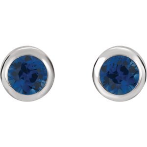 Chatham Created Blue Sapphire Stud Earrings, Rhodium-Plated 14k White Gold