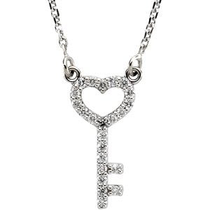 14k White Gold Diamond Skeleton Key Necklace (GH Color, I1 Clarity, 1/8 Cttw)