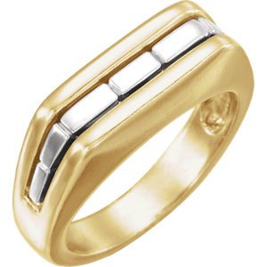 Two-Tone Men's Ring, Rhodium-Plated 14k Yellow and White Gold