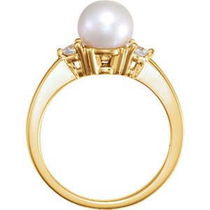 White Akoya Cultured Pearl and Diamond Ring, 14k Yellow Gold (6MM) (.16 Ctw, G-H Color, I1 Clarity)