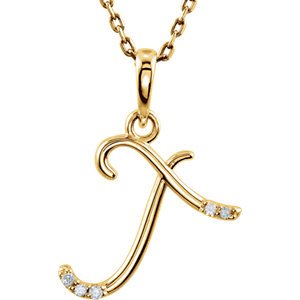 5-Stone Diamond Letter 'T' Initial 14k Yellow Gold Pendant Necklace, 18" (.03 Cttw, GH, I1)