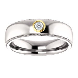 Men's Rhodium-Plated 14k White Gold Diamond and 14k Yellow Gold 6mm Milgrain Band (.03 Ctw, Color G-H, SI2-SI3 Clarity) Size 10.75