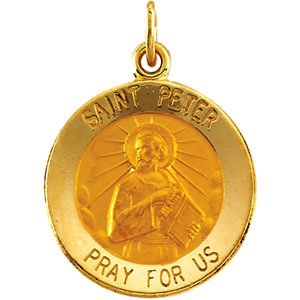 14k Yellow Gold Round St. Peter Medal (15MM)
