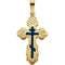 Orthodox Cross with Blue Enamel 14k Yellow Gold Pendant