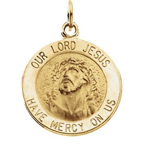 14k Yellow Gold Round Our Lord Jesus Medal (15 MM)