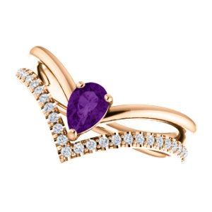 Amethyst Pear and Diamond Chevron 14k Rose Gold Ring (.145 Ctw,G-H Color, I1 Clarity)