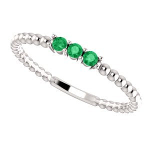 Chatham Created Emerald Beaded Ring, Rhodium-Plated 14k White Gold, Size 6