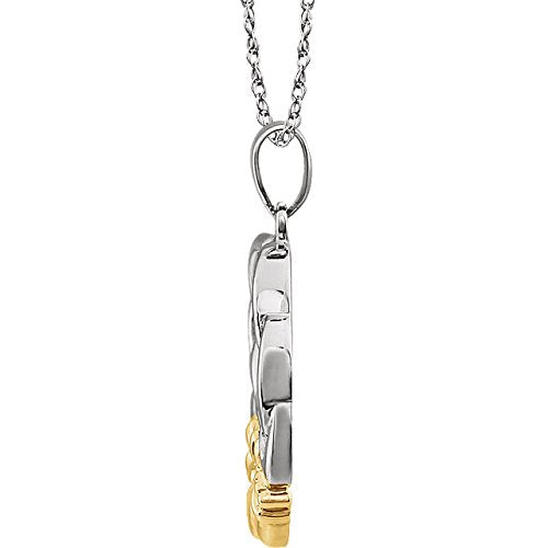 Two-Tone Claddagh Pendant, Rhodium-Plated 14k White and Yellow Gold