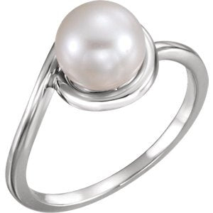 Platinum White Freshwater Cultured Pearl Bypass Ring (7.5-8.00mm) Size 7