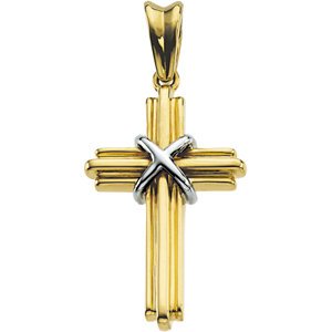 Two-Tone Rope Cross Rhodium-Plated 14k White and Yellow Gold Pendant (26.25X17.75 MM)