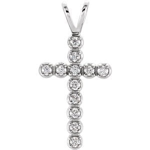 Diamond Paternoster Cross Rhodium-Plated 14k White Gold Pendant (.125 Ctw, G-H Color, SI1 Clarity)