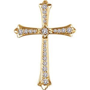 Diamond Fleur-de-Lis Cross 14k Yellow Gold Pendant (.33 Ctw, H+ Color, I1 Clarity)