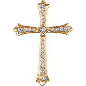 Diamond Fleur-de-Lis Cross 14k Yellow Gold Pendant (.5 Ctw, H+ Color, I1 Clarity)