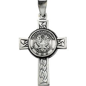 The Men's Jewelry Store U.S. Army Halo Cross Sterling Silver Pendant Necklace, 24"