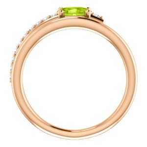 Peridot and Diamond Bypass Ring, 14k Rose Gold (.125 Ctw, G-H Color, I1 Clarity)
