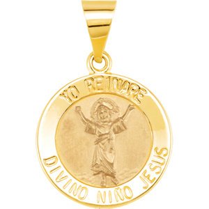 14k Yellow Gold Round Hollow Divino Ninio Medal (15 MM)