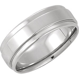 Grooved Flat Edge Comfort Fit 14k White Gold Band 7.5mm, Size 16