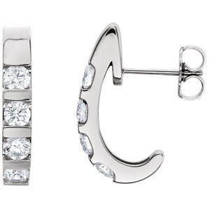 Channel Set Diamond J-Hoop Earrings, Rhodium-Plated 14k White Gold (1 Ctw, Color G-H, Clarity I1)