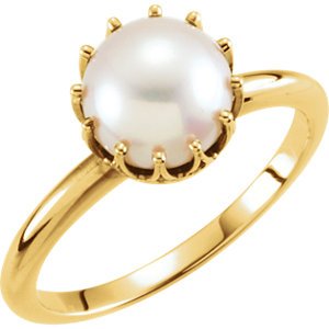 White Freshwater Cultured Pearl Crown Ring, 14k Yellow Gold (7.50-8mm) Size 7