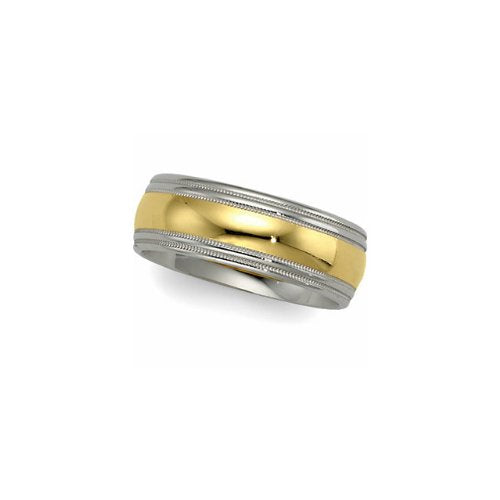 8mm 14k White and Yellow Gold Two-Tone Comfort-Fit Double Milgrain Band, Sizes 6 to 14.5
