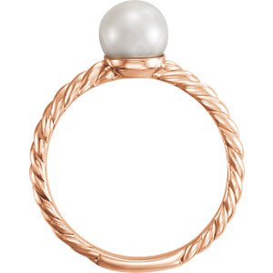 White Freshwater Cultured Pearl Rope-Trim Ring, 14k Rose Gold (6.5-7mm)