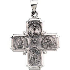 14k White Gold Hollow Four-Way Cross Medal (25x24.25 MM)