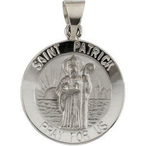 14k White Gold Round Hollow St. Patrick Medal (18MM)