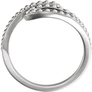 Beaded Bypass Ring, Rhodium-Plated 14k White Gold, Size 7.75
