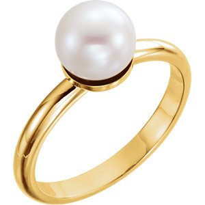 White Freshwater Cultured Pearl Solitaire Ring, 14k Yellow Gold (7.5-8mm) Size 7
