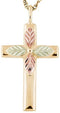 Beveled Passion Flower Cross Pendant Necklace, 10k Yellow Gold, 12k Green Gold, 12k Rose Gold Black Hills Gold, 18"