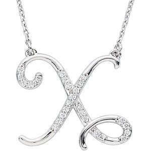 Diamond Initial Letter 'X' Rhodium-Plated 14k White Gold Pendant Necklace, 17" (GH, I1, 1/8 Ctw)