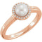 White Freshwater Cultured Pearl and Diamond Halo Ring, 14k Rose Gold (5.5-6mm) (.05Ctw, G-H Color, I1 Clarity) Size 6.5