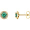 Chatham Created Emerald and Diamond Halo-Style Earrings, 14k Yellow Gold (5 MM) (.16 Ctw, G-H Color, I1 Clarity)