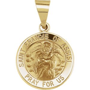 14k Yellow Gold Round Hollow St. Francis of Assisi Medal (15 MM)